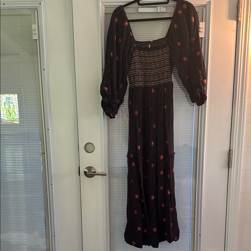 Free People Dahlia Embroidered Maxi Dress - Navy Blue